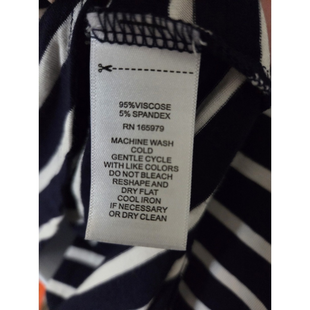 Cable & Gauge Navy Blue Striped Nautical Half Sleeve Stretchy Top Gold Accents M - Picture 7 of 7
